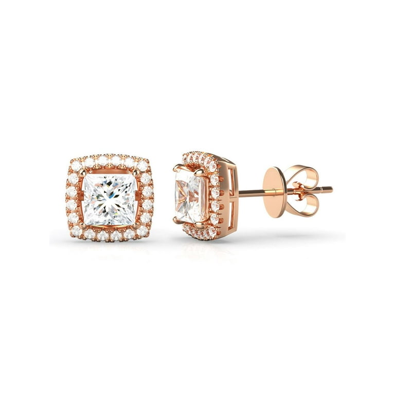 Rose Gold Flashed Sterling Silver Simulated Gemstone 6mm Princess-cut Stud Earrings Rose Gold Flashed Sterling Silver Simulated Gemstone 6mm Princess-cut Stud Earrings